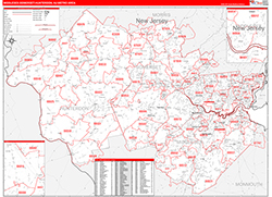 Middlesex-Somerset-Hunterdon Metro Area Wall Map Red Line Style 2026